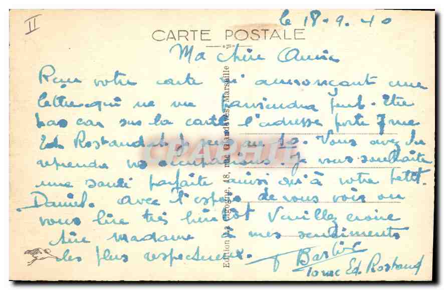 CPA Marseille Entree du Canal de Rove — Verso