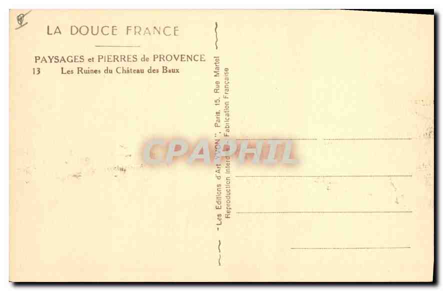 Les Ruines du Château des Baux — Provence — Éditions d'Art Vignon, Paris — Verso