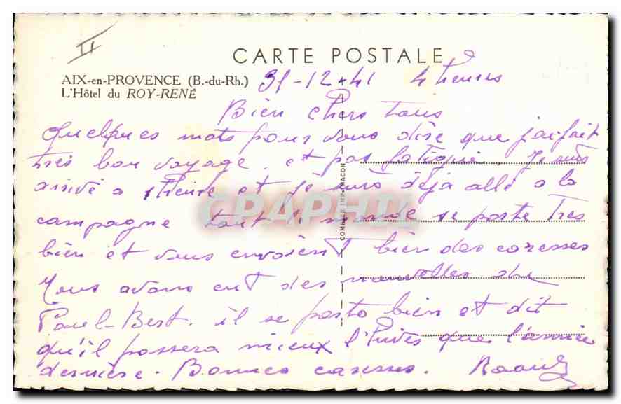 CPA Aix en Provence (B du Rh) L'Hotel du Roy Rene — Back