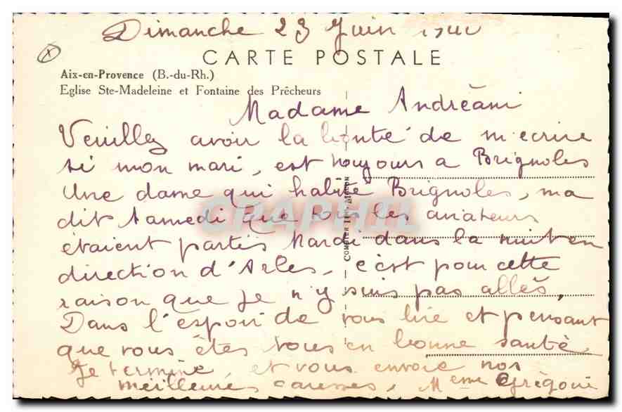 CPA Aix en Provence (B du Rh) Eglise Ste Madeleine et Fontaine des Precheurs — Verso