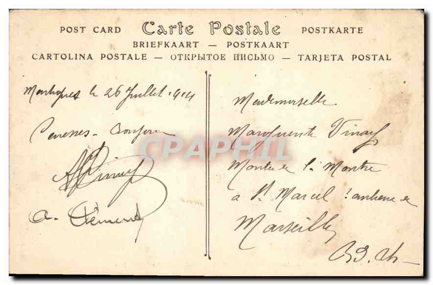CPA Martigues Bouches du Rhone 26 juillet 1914 — Back
