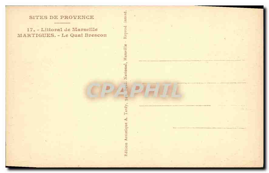 CPA Martigues Littoral de Marseille Le Quai Brescon Sites de Provence Bateaux — Verso