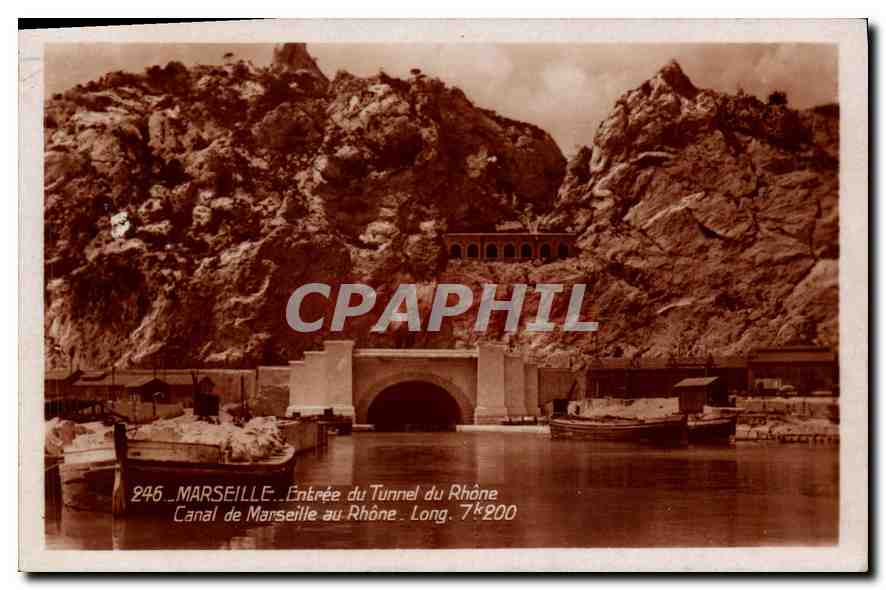 CPA Marseille Entree du Tunnel du Rhone Canal de Marseille au Rhone Long 7 k 200