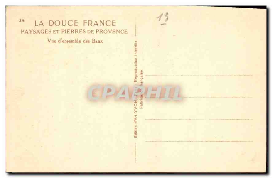 Vue d'ensemble des Baux — Paysages et Pierres de Provence — Édition d'Art YVON — Verso