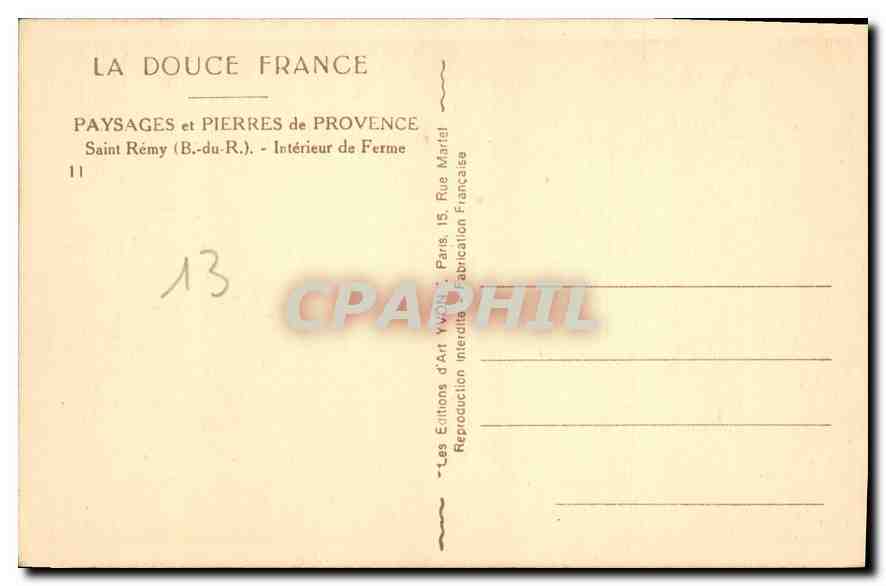 CPA Paysages et Pierres de Provence Saint Remy (B du R) Interieur de Ferme La Douce France — Verso