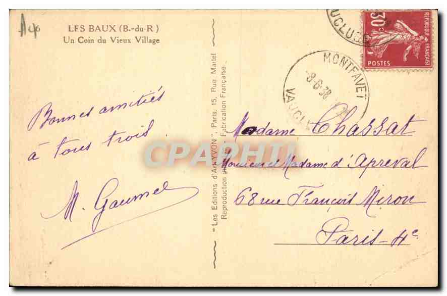 CPA Les Baux (B du R) Un coin du Vieux Village — Rückseite