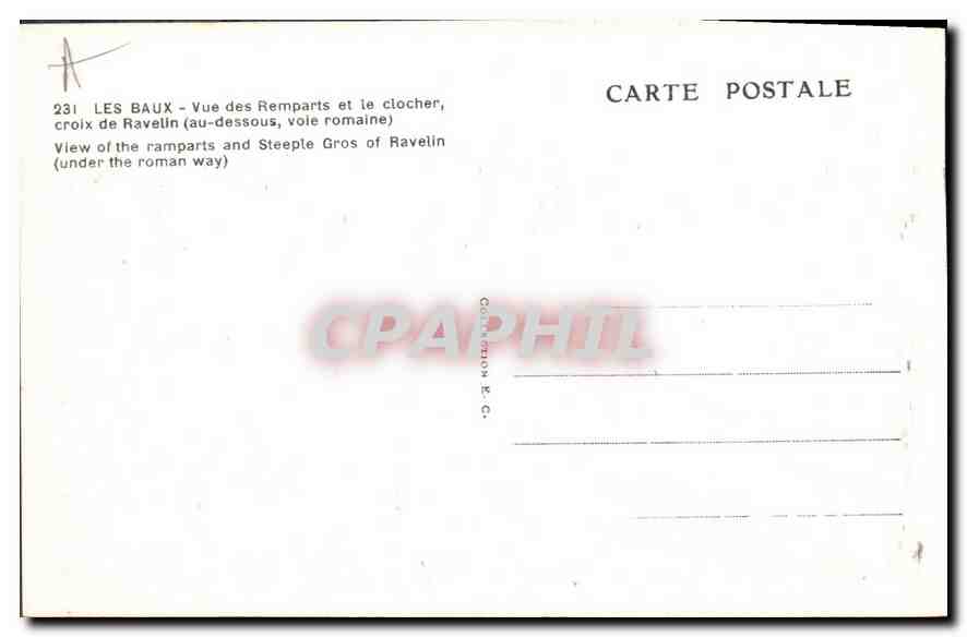 CPA Les Baux Vue des Remparts et le Clocher croix de Ravelin (au dessous vole romaine) — Verso