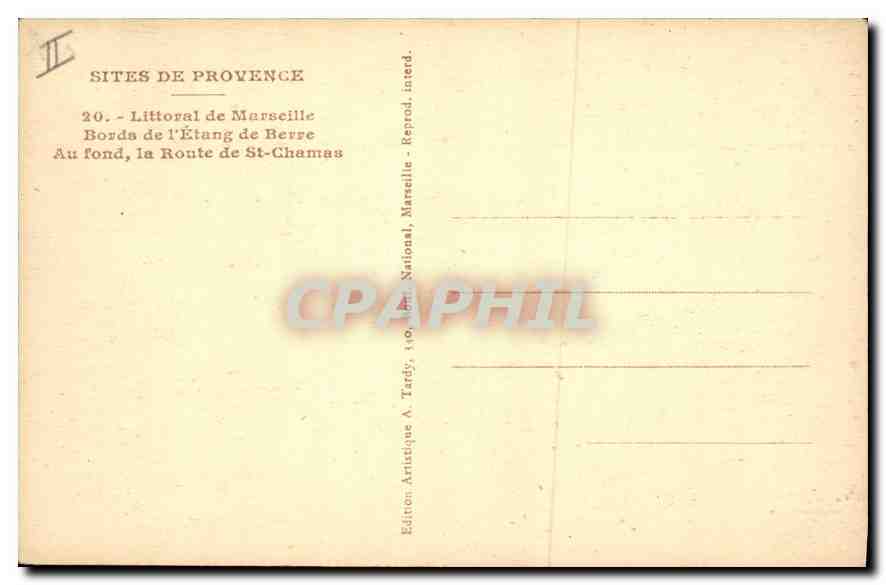 Littoral de l'Étang de Berre — Route de St-Chamas — Édition Artistique A. Tardy — Verso
