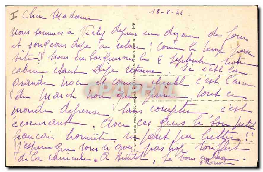 CPA Vichy Place de l'Hotel de Ville et la nouvelle Poste — Rückseite