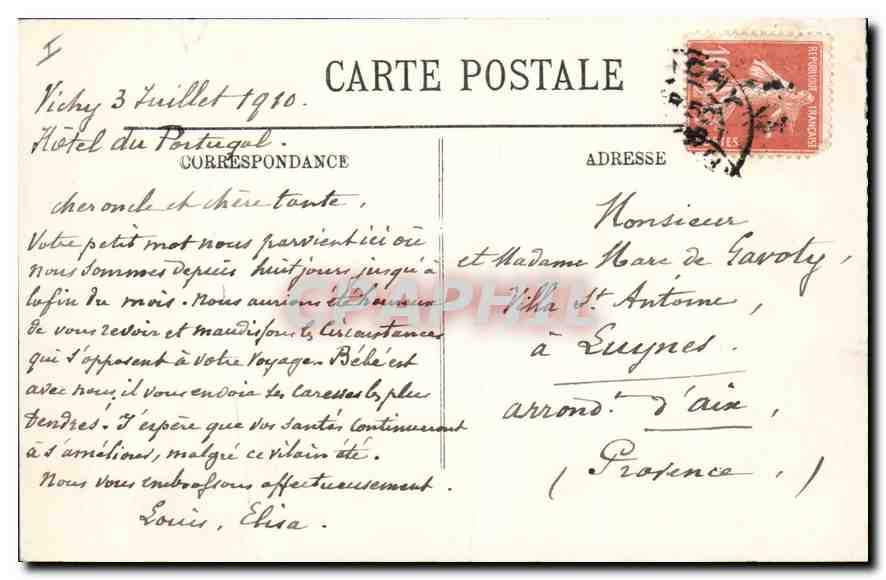 CPA Vichy Le Chalet de l'Empereur — Rückseite