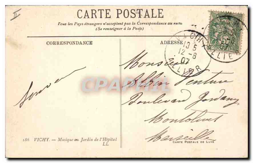 Vichy — Musique au Jardin de l'Hôpital — Carte Postale de Luxe — Back