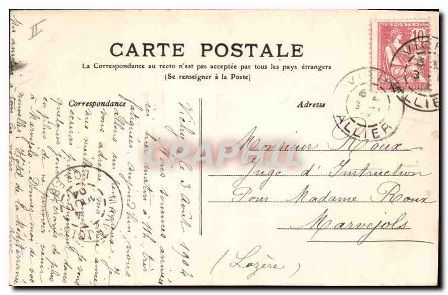 CPA Vichy Statue de la Republique et le Kiosque — Rückseite
