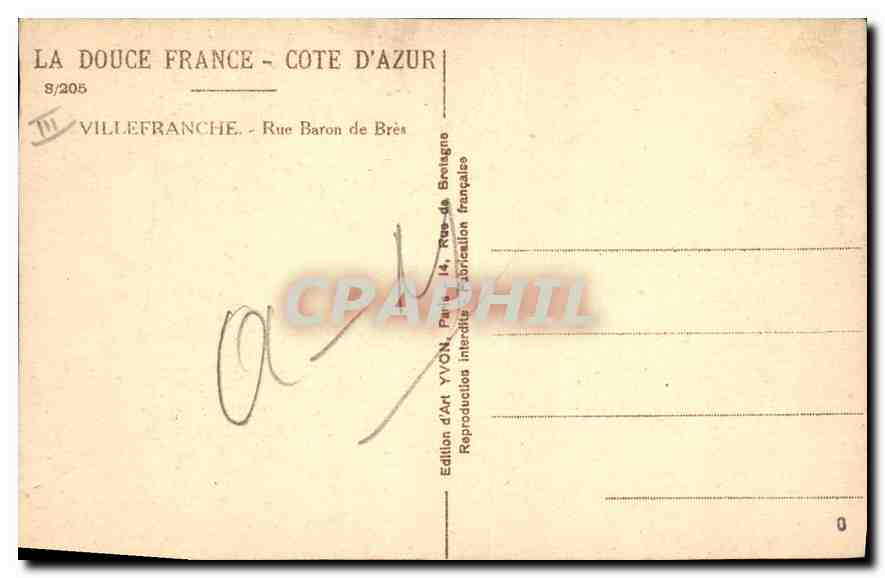 CPA Villefranche Rue Baron de Bres Buvette Bon logement  — Rückseite
