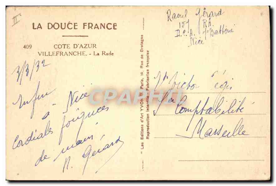 CPA Villefranche La Rade — Rückseite