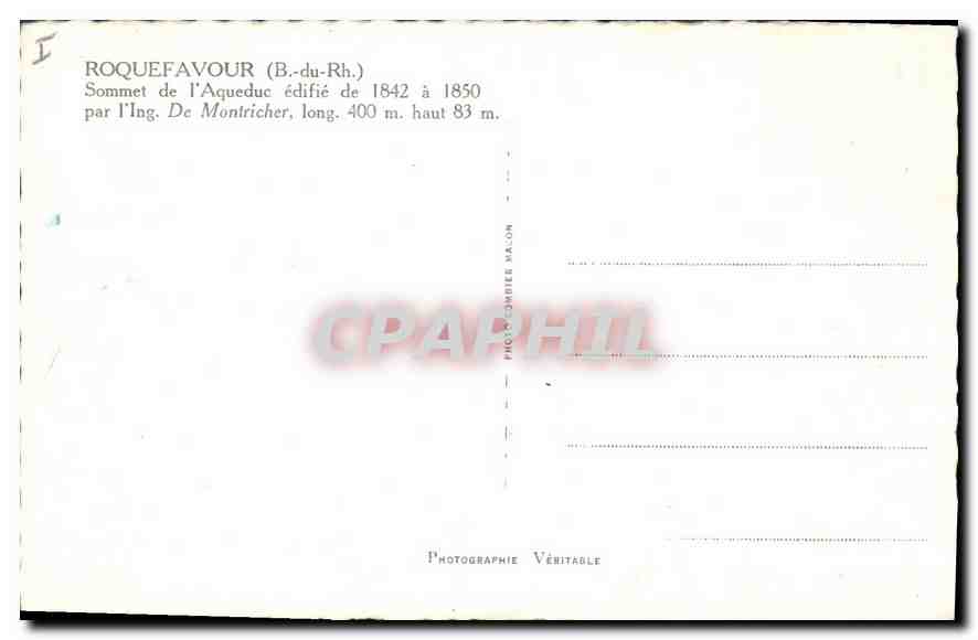 CPA Roquefavour (B du Rh) Sommet de l'Aqueduc — Verso