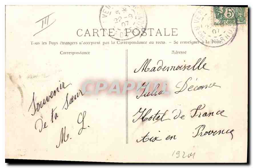 CPA Roquefavour Terrasse de l'Hotel Arquier — Rückseite