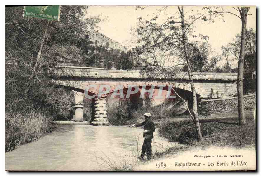 CPA Roquefavour Les Bords de l'Arc Peche Pecheur