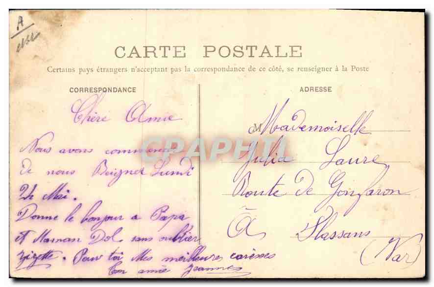 CPA Toulon Rue Racine Chapellerie  — Rückseite