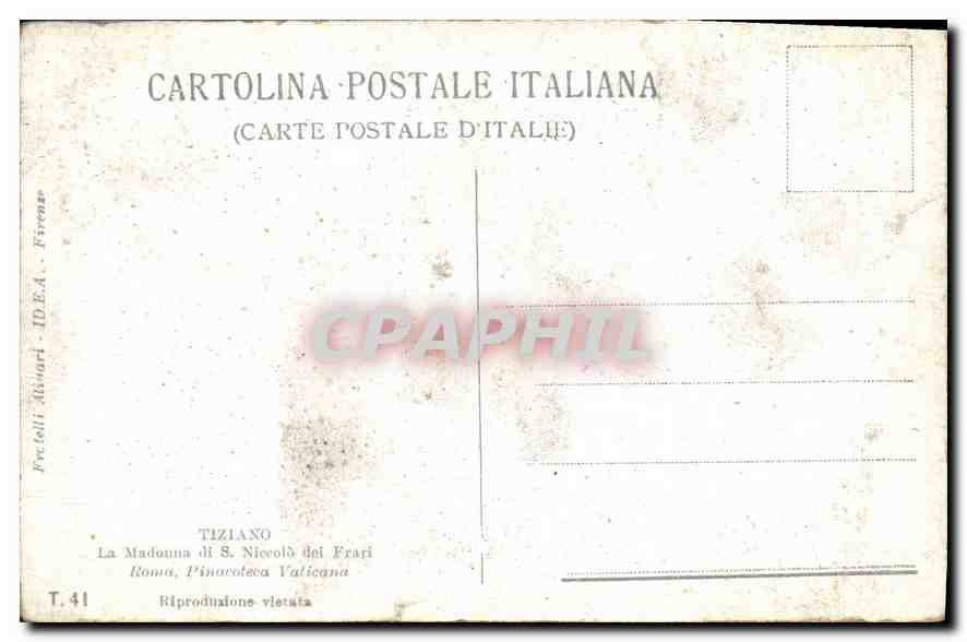 CPA Tiziano La Madonna di S Niccolo dei Frari Roma — Verso
