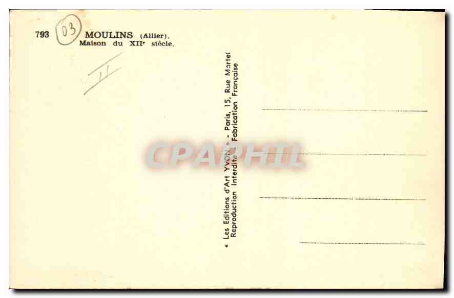 CPA Moulins (Allier) Maison du XIIe siecle Restaurant — Back