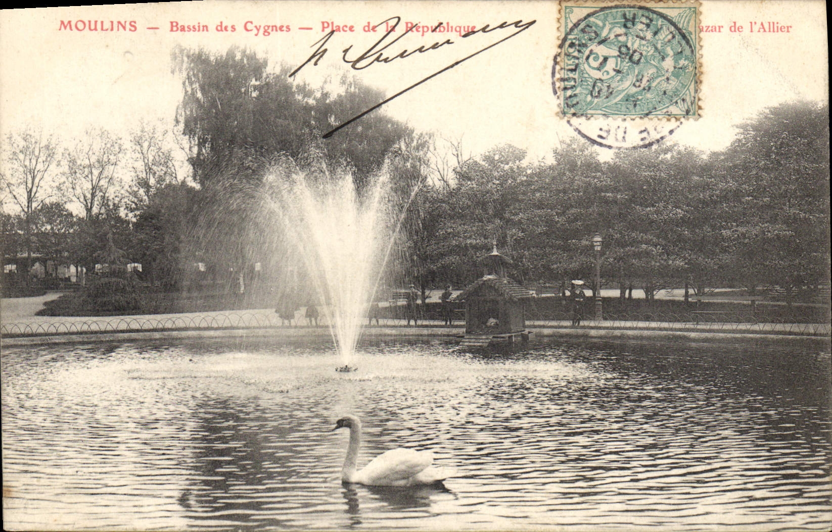 CPA Moulins Bassin des Cygnes Place de la Republique Cygnes
