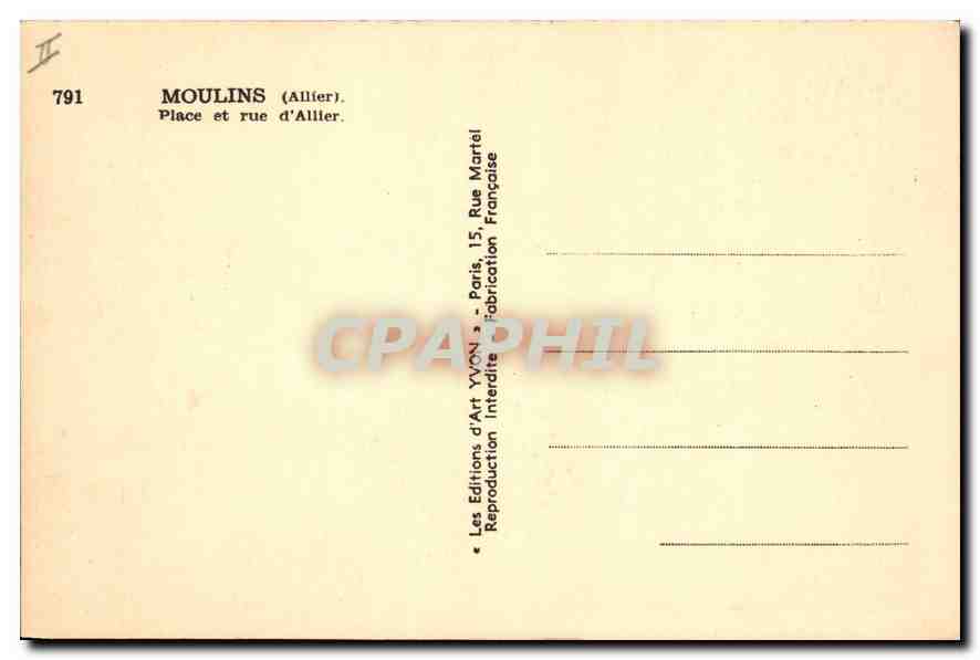 CPA Moulins (Allier) Place et rue d'Allier — Verso