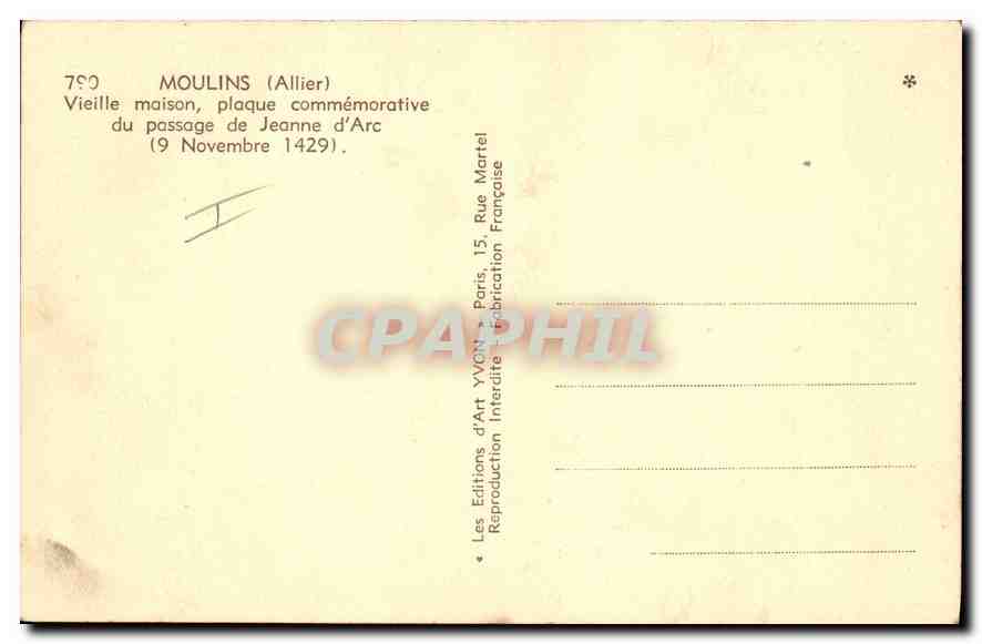 CPA Moulins (Allier) Vieille maison — Rückseite
