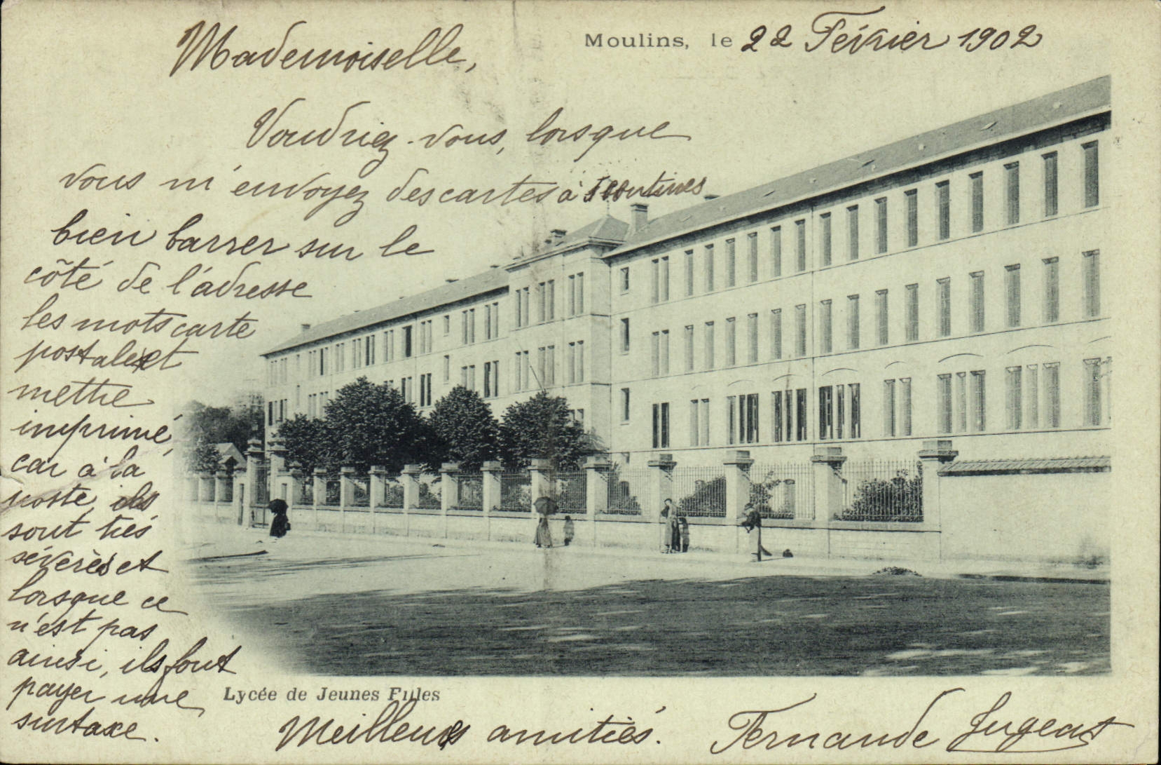 Lycée de Jeunes Filles à Moulin — éditeur Fernande Jugeat, n° de série non visible