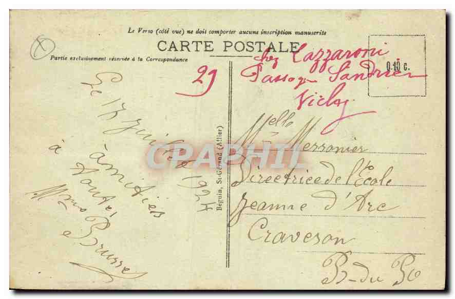CPA Vichy Villa Sevigne — Rückseite
