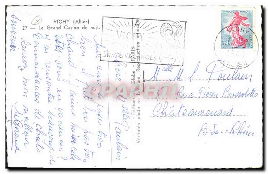 CPA Vichy (Allier) Le Grand Casino de nuit — Verso