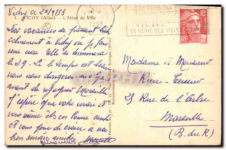 CPA Vichy (Allier) L'Hotel de Ville — Verso