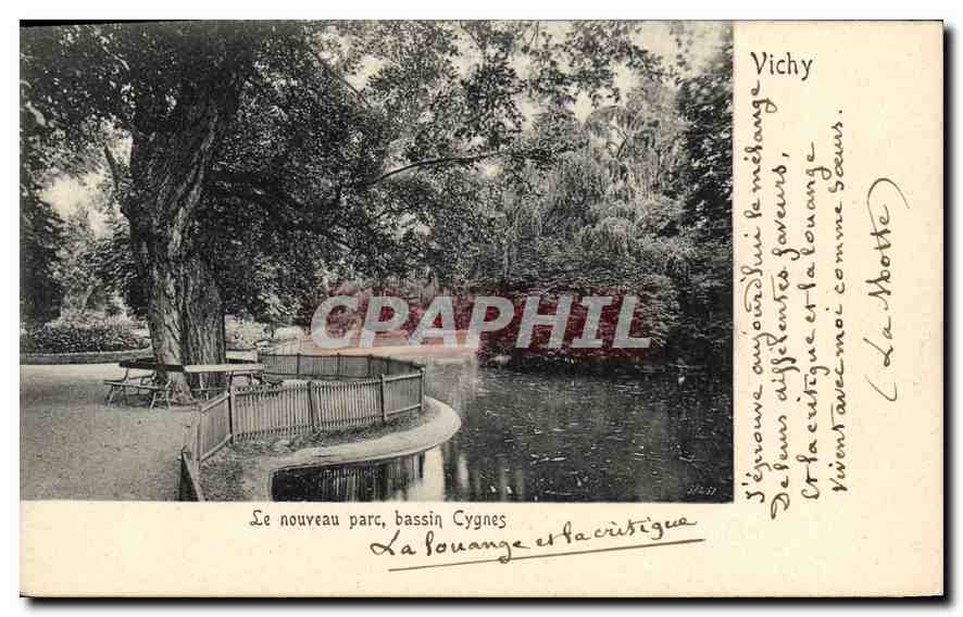 Vichy — Le nouveau parc, bassin Cygnes et la citigüe — La Motte