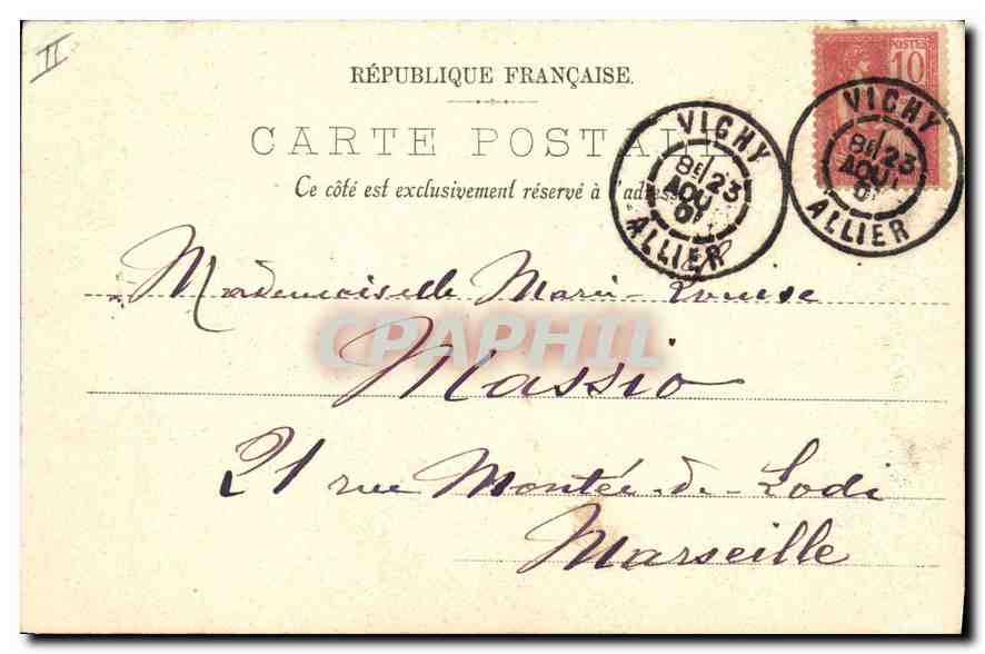 CPA Vichy Tour de l'Horloge — Rückseite