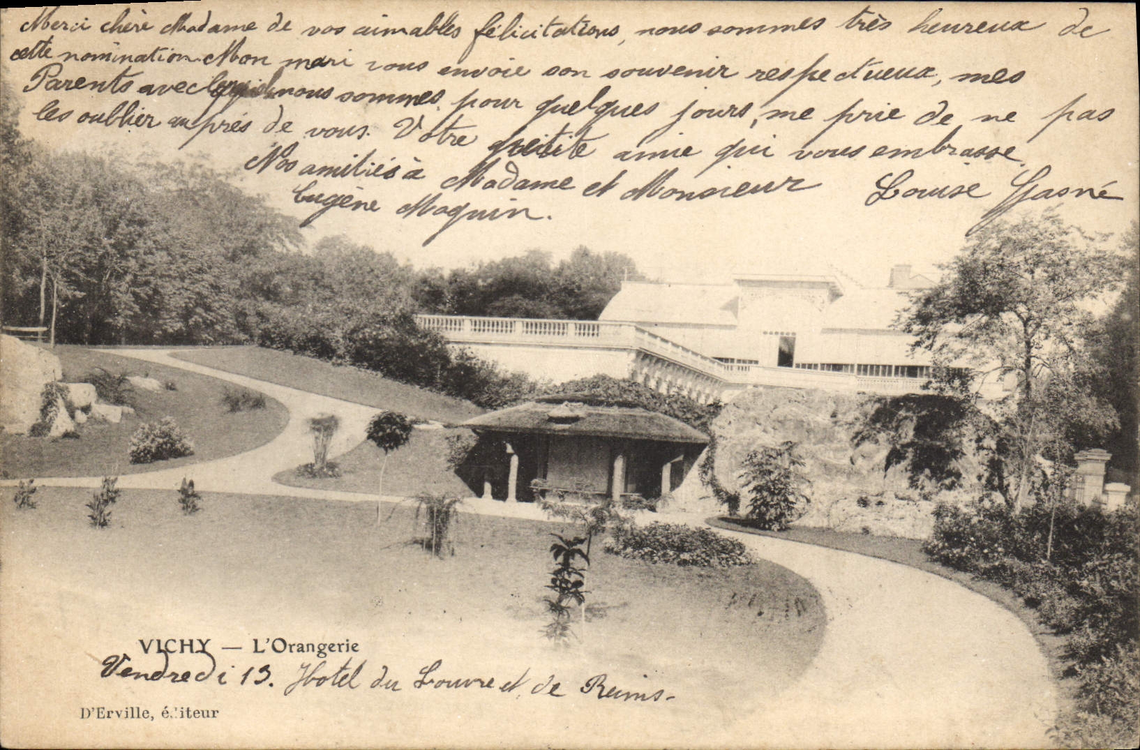 Vichy — L'Orangerie — Hôtel du Louvre de Rums — D'Erville, éditeur - Recto