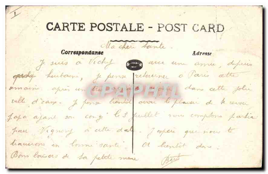 CPA Vichy Dans les Jardins du Casino — Verso