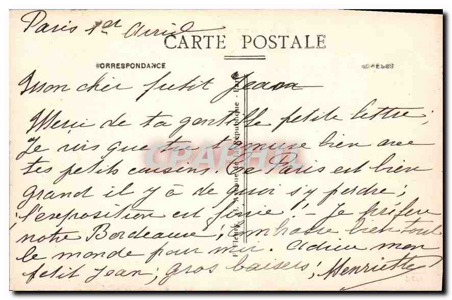 CPA Paris Place de la Republique — Verso