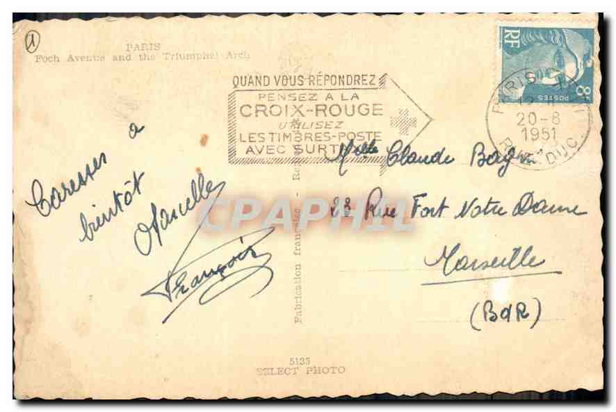 CPA Paris Avenue Foch et l'Arc de Triomphe — Rückseite