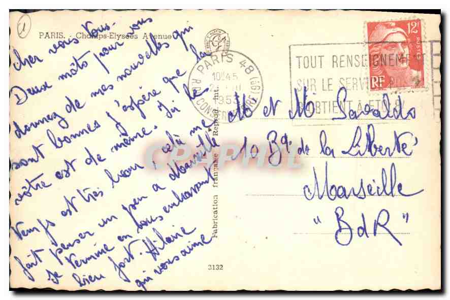 CPA Paris Avenue des Champs Elysees — Rückseite
