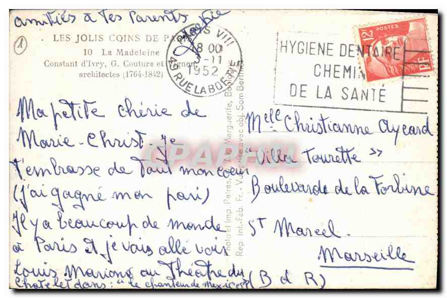 CPA Paris La Madeleine — Verso