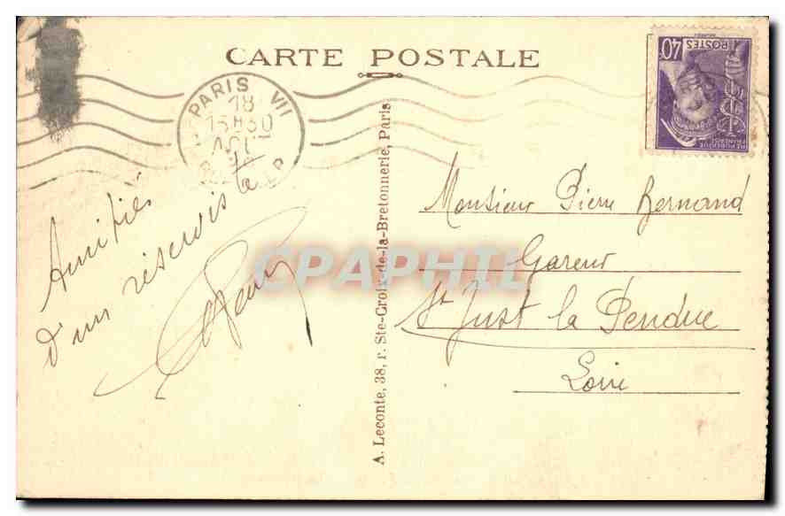 CPA Paris La Conciergerie — Verso