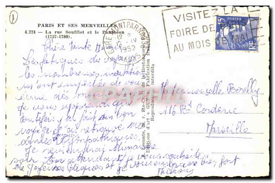 CPA Paris La rue Soufflot et le Pantheon — Rückseite