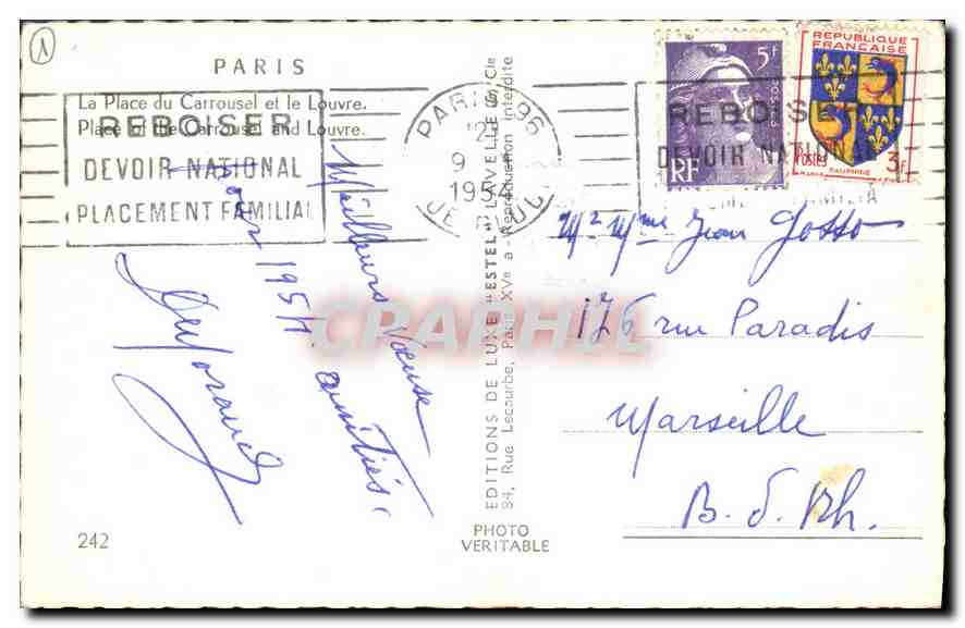 CPA Paris La Place du Carrousel et le Louvre — Rückseite
