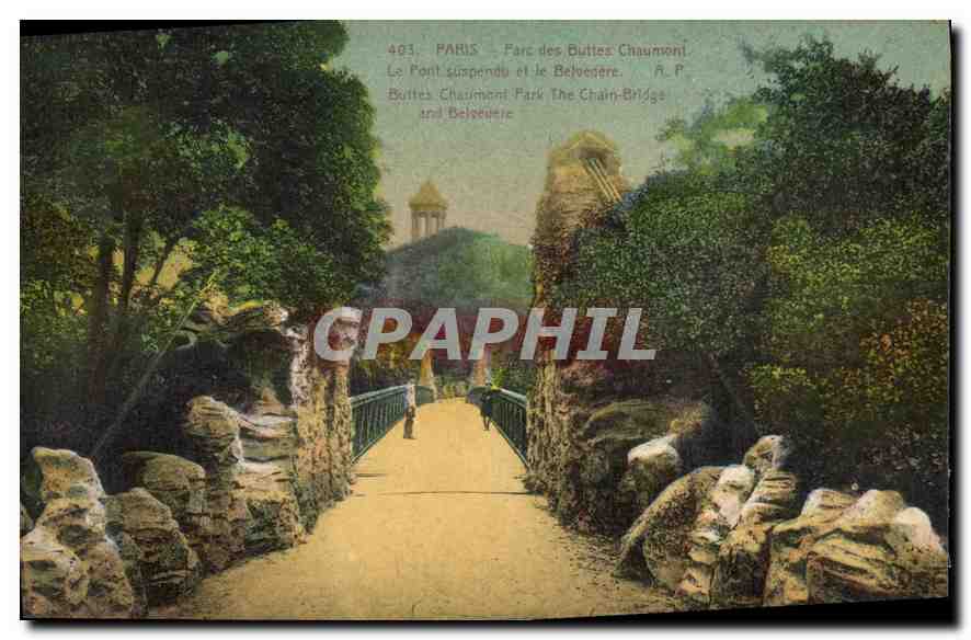 CPA Paris Parc des Buttes Chaumont La Pont suspendu et le Belvedere