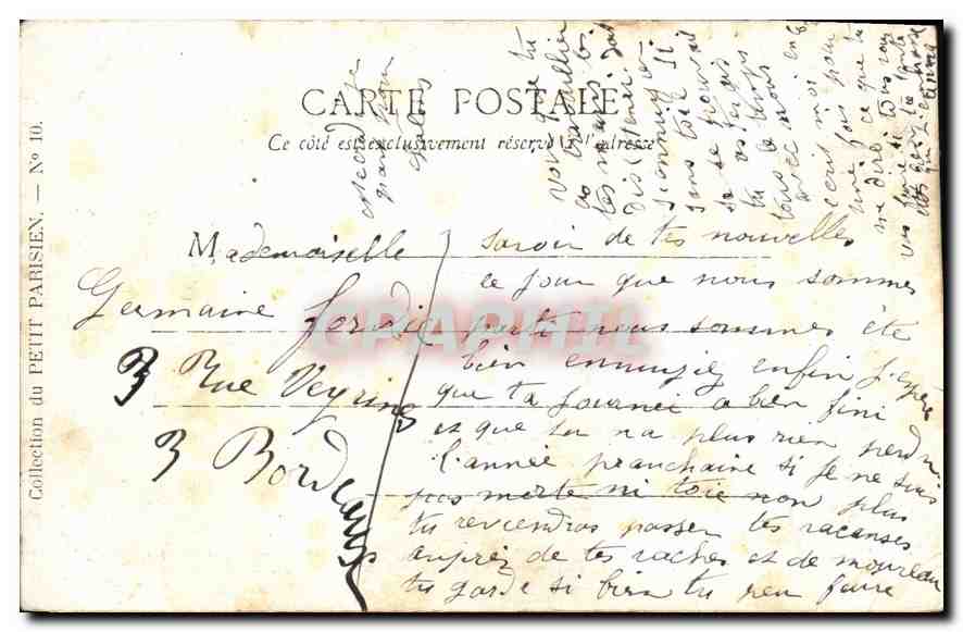 CPA Paris L'Hotel de Ville — Rückseite