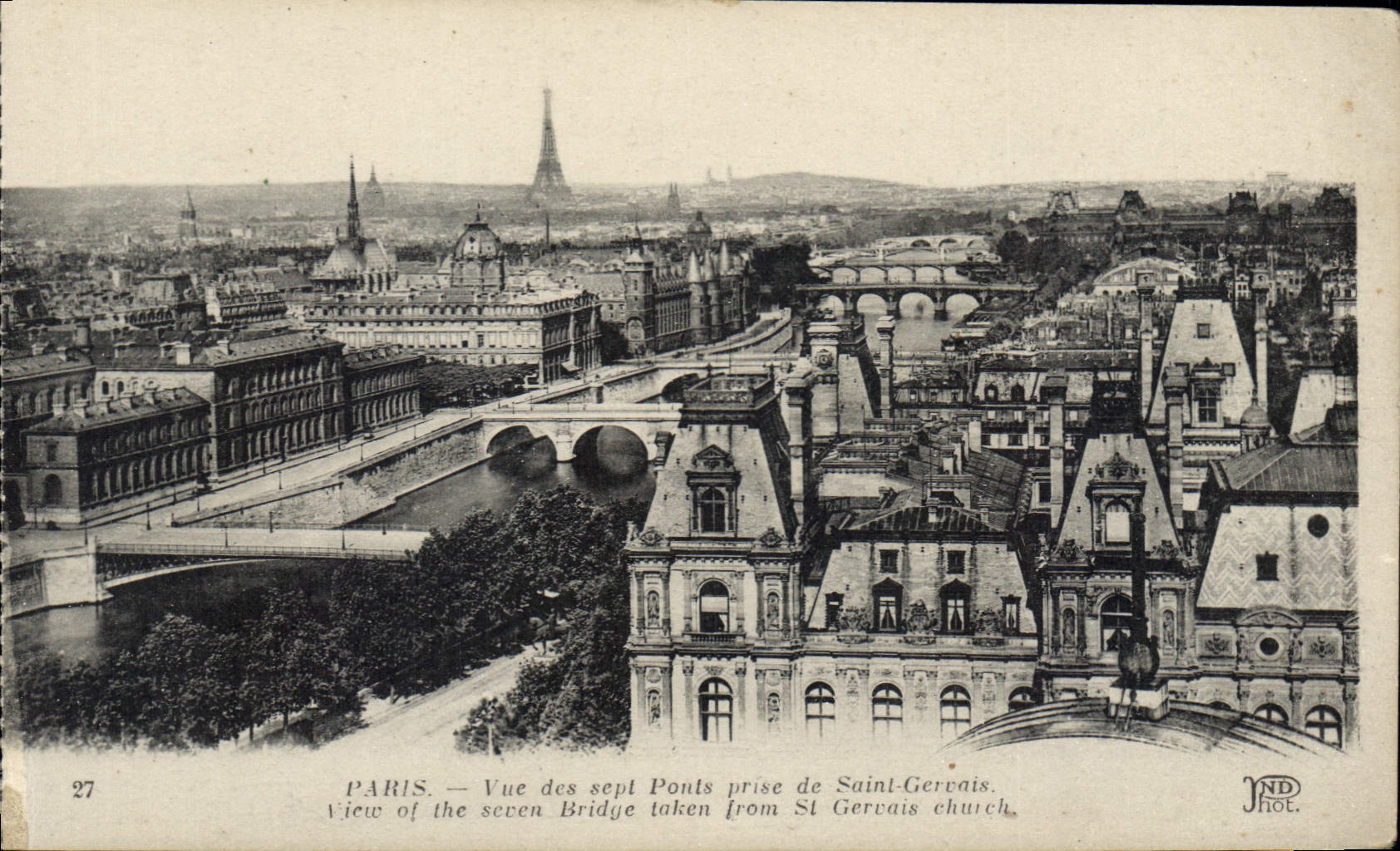 CPA Paris Vue des Sept Ponts prise de Saint Gervais Tour Eiffel