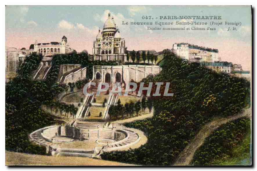 CPA Paris Montmartre Le Nouveau Square Saint Pierre (Projet Formige) Escalier monumental et Chateau 
