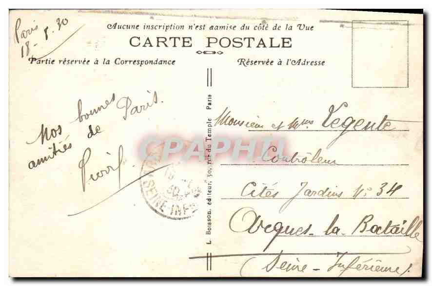 CPA Paris Fontaine Medicis — Rückseite