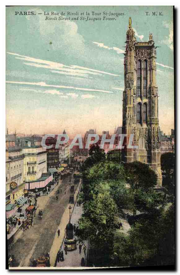 CPA Paris La Rue de Rivoli et la Tour St Jacques