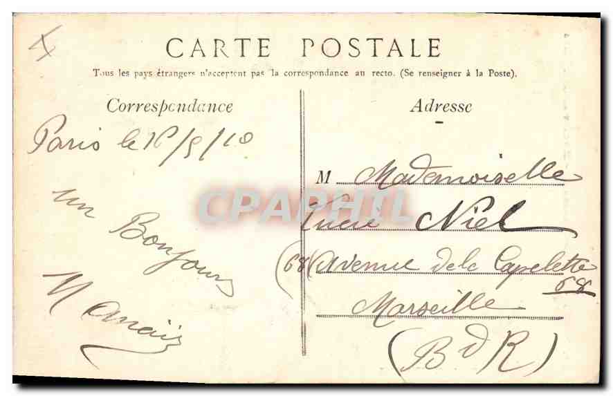 CPA Paris Buttes Chaumes Rocher et Belvedere — Verso