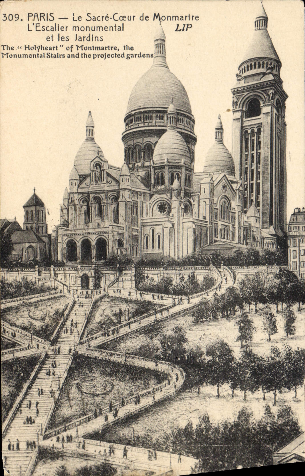 CPA Paris Le Sacre Coeur de Montmartre L'Escalier monumental et les Jardins